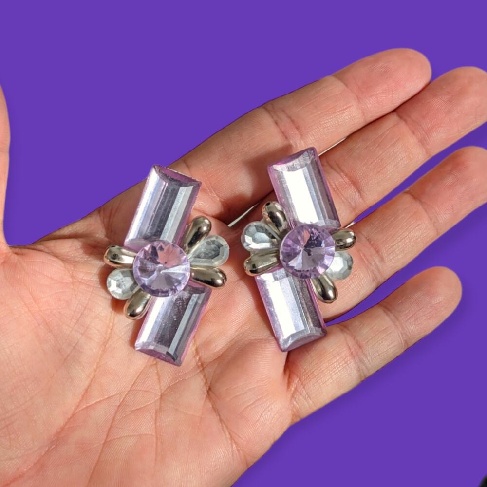 80s Disco Pastel Purple Rhinestone Earrings